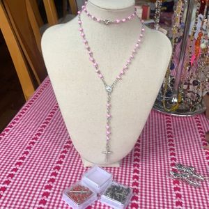 Rosary necklace pink & silver